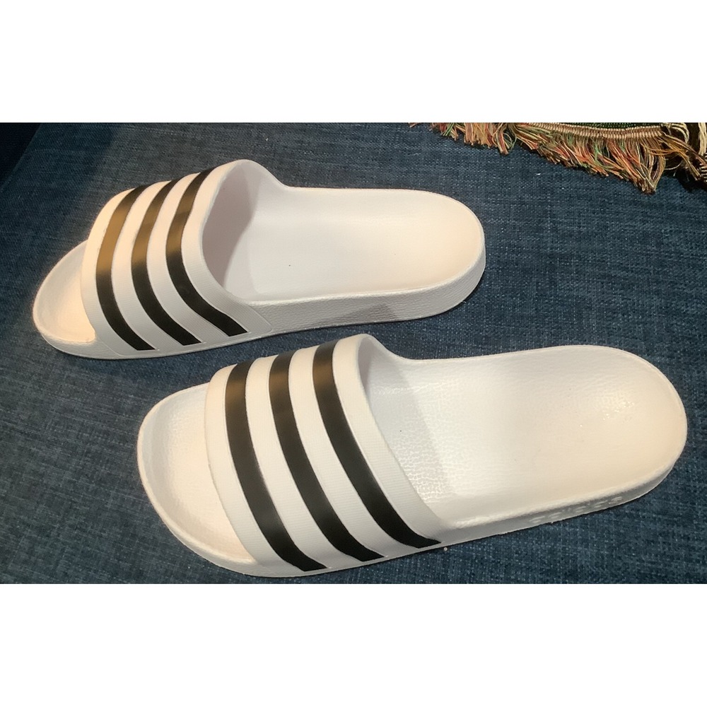 Adidas Adilette Aqua Slides Sandals White/Black Waterproof  - Womens Size  8 VGC